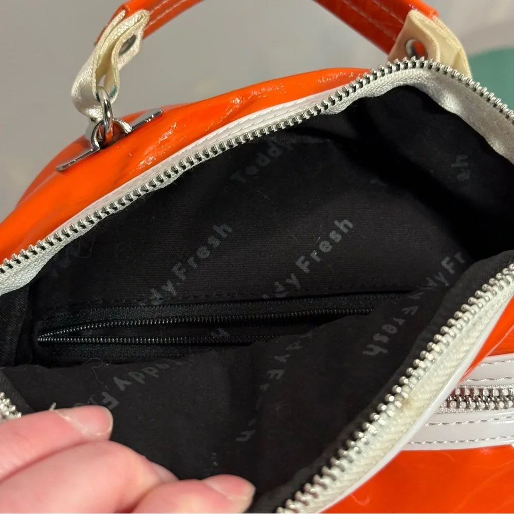 Teddy Fresh Glossy Orange and White Mini PVC Backpack